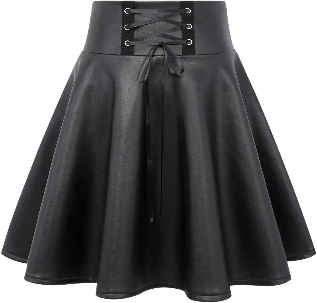 IDEALSANXUN Gothic Plaid Mini Skirts for Women Short High Waist Plaid Skirts Medium Leather Black