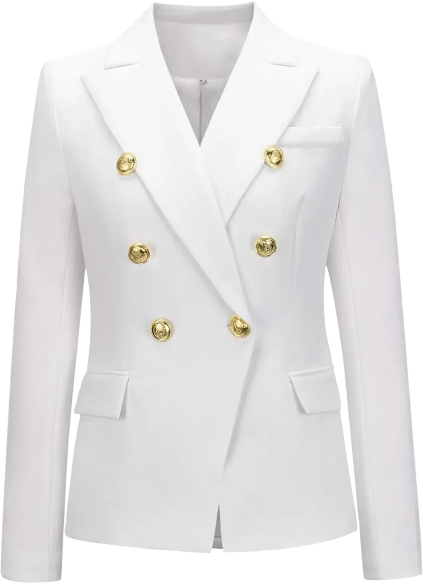 chouyatou Women's Vintage Double Breasted Slim Fit Dress Suit Blazer Jacket Large White