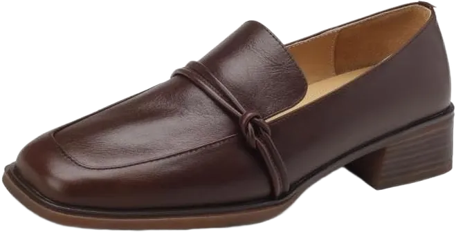 TinaCus Women's Genuine Leather Handmade Slip On Square Toe Knot Office Loafers Pumps Shoes 6.5 Brown
