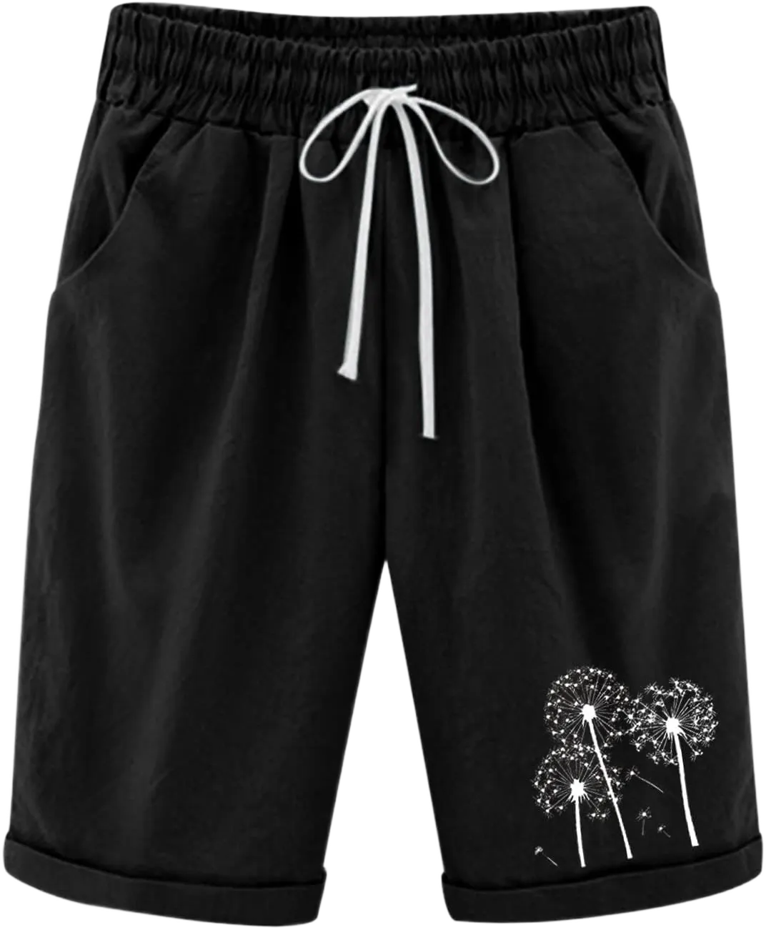 Rvidbe Cotton Bermuda Shorts for Women Elastic Waist Long Linen Walk Short Workout Lounge Shorts with Drawstring Womens Bermuda Shorts With Pockets High Waisted Shorts Women