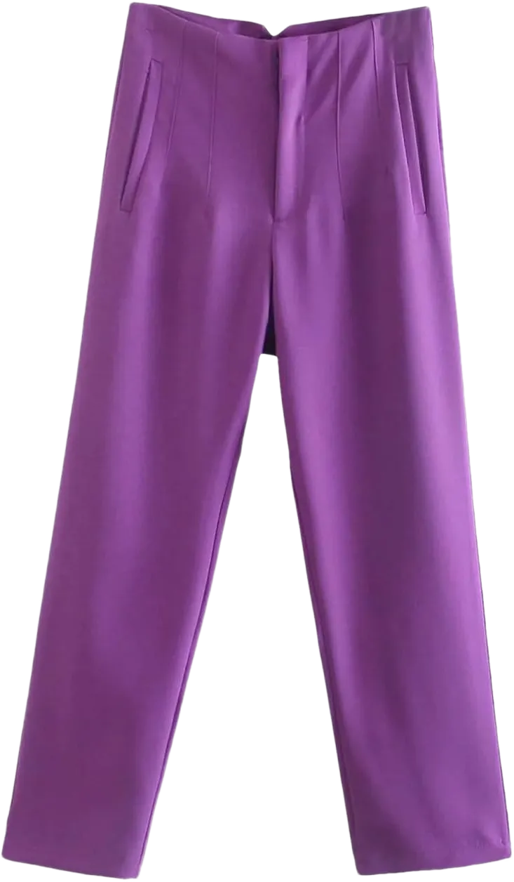 Bollrllr Women's Fashion Straight Leg Pants Retro High Waist Zip Fly Straight Leg Pants 2023 X-Large Purple