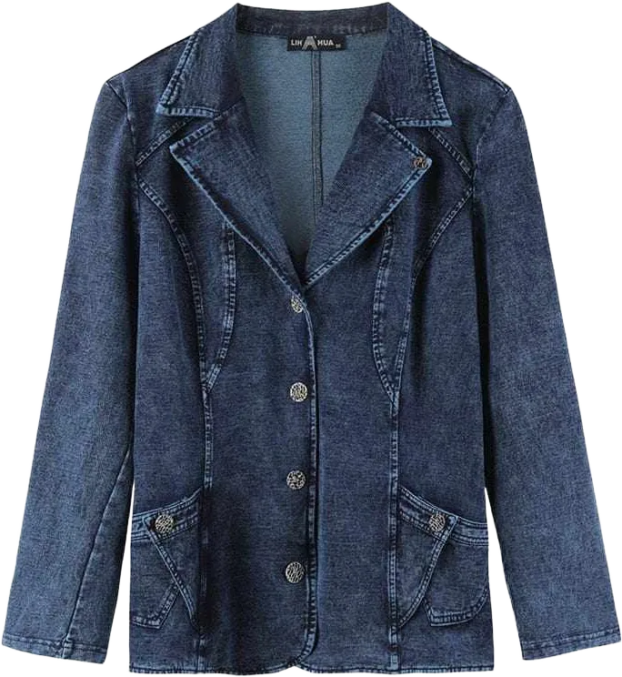Women's Plus Size Casual Fashion/Business Stretch Knitted Denim Slim Fit Jacket
