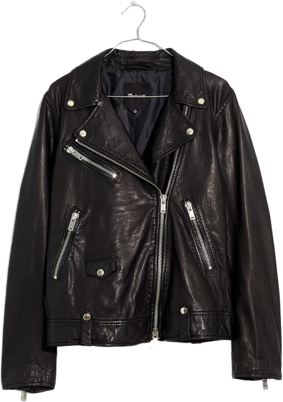 Washed Leather Oversized Motorcycle Jacket
