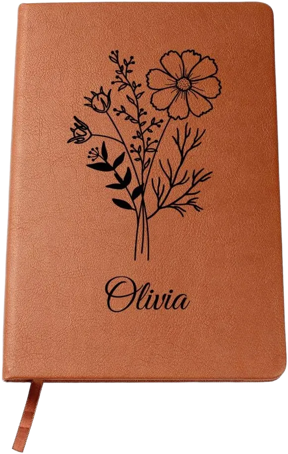 Hilis Personalized Birth Flower Journal for Women or Men, A5 Vegan Leather Lined Notebook for Writing, Daily Dream Wellness Travel Dairy