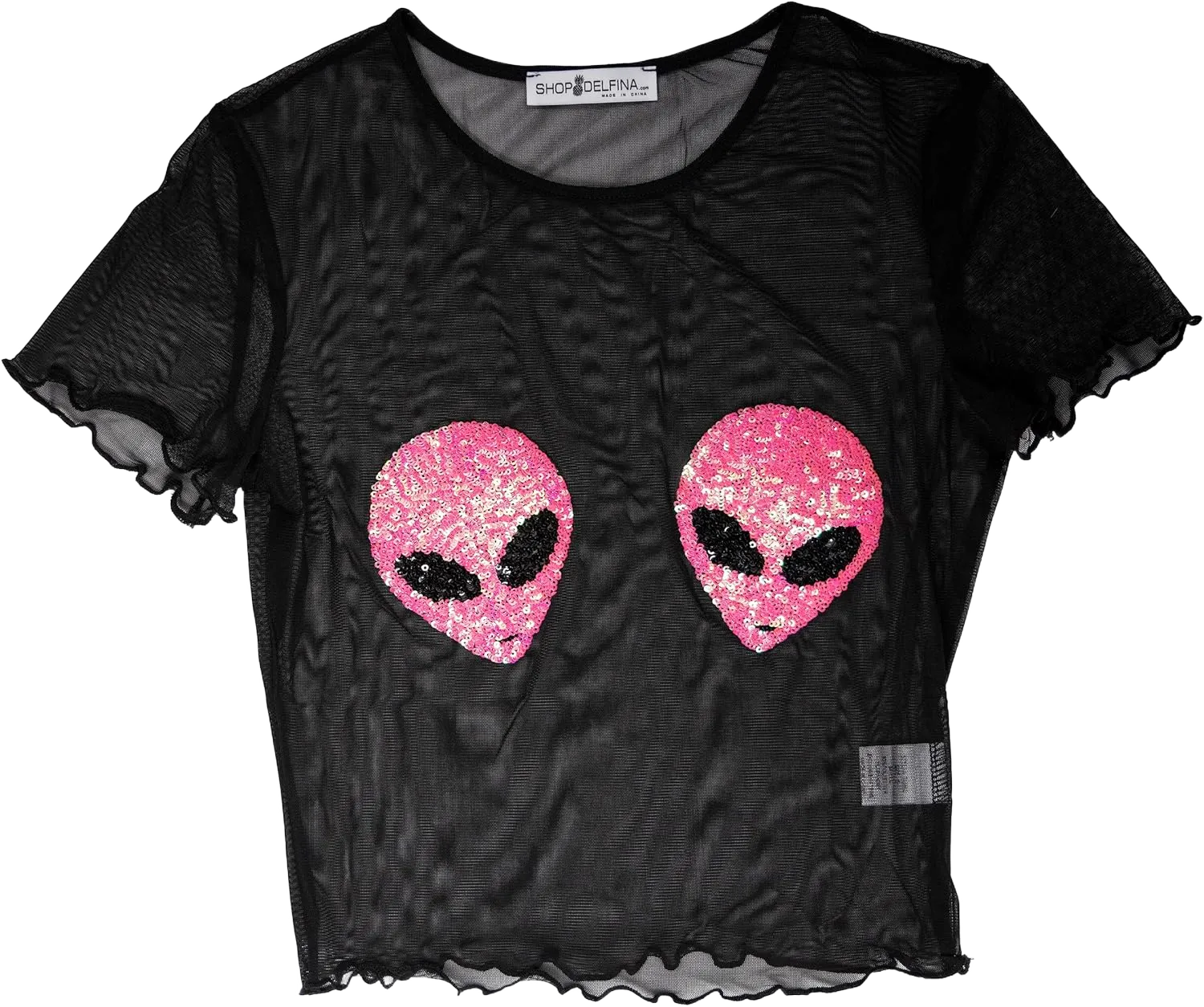 Shop Delfina Women's Sequin Pasties Sheer Mesh See Through Festival Crop Top XX-Large Cosmic Pink Sequin Alien