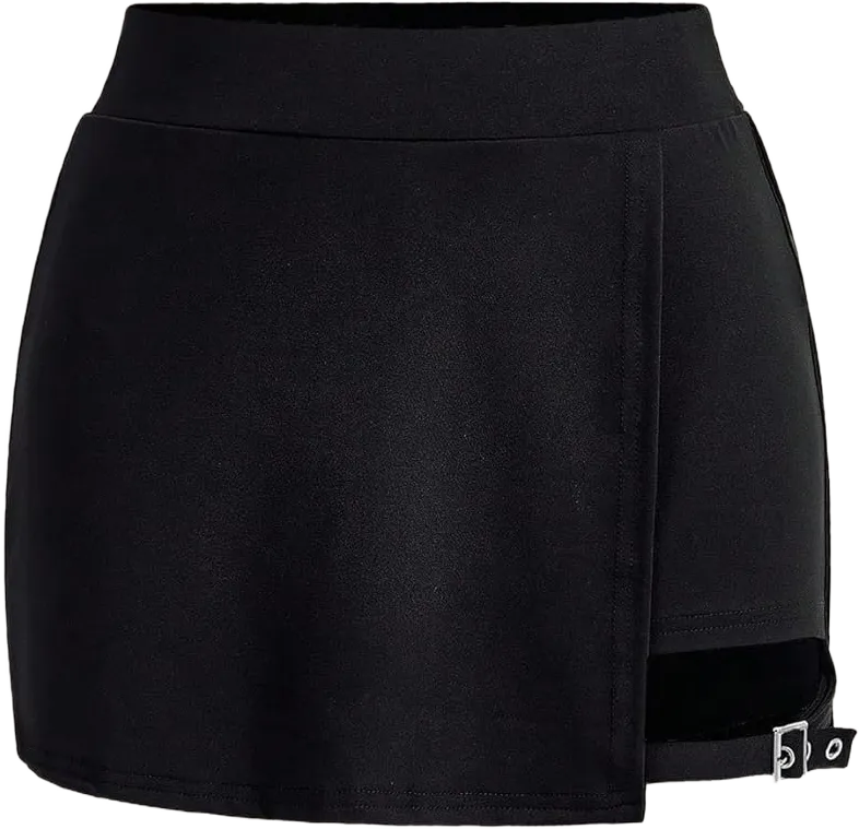 Floerns Women's Buckle Zipper Asymmetrical Wrap Skirts Shorts X-Small Black