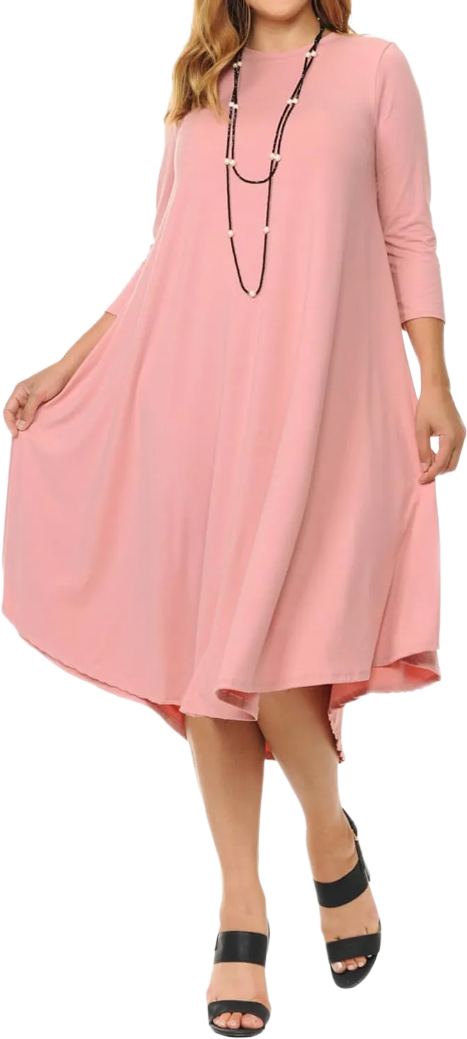Pastel by Vivienne Women's Plus Size Swing Dress – 3/4 Sleeve Elegant Flowy A-Line Midi – Soft & Comfortable 3X-Large Plus Mauve