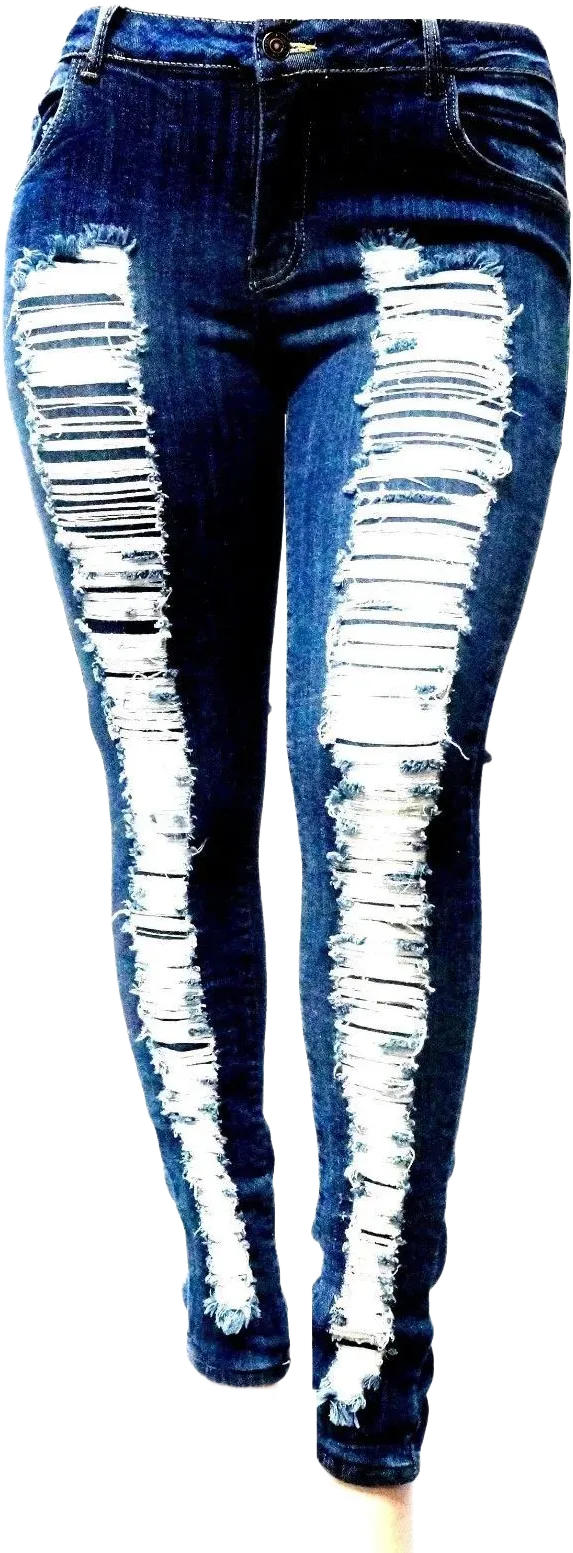 Jack David JACK-D WOMENS PLUS SIZE Stretch Distressed Ripped BLUE SKINNY DENIM JEANS PANTS (JD-SPBB-N629-R)