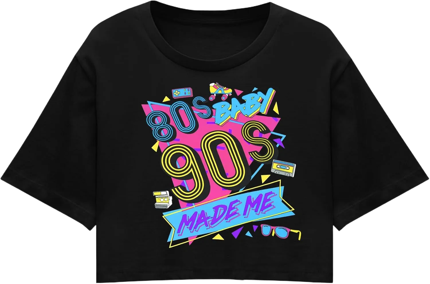 80s Baby 90s Made Me Shirt Womens Vintage 90s Crop Tops 80s Graphic T-Shirt Party Gift Casual Tees Medium Black
