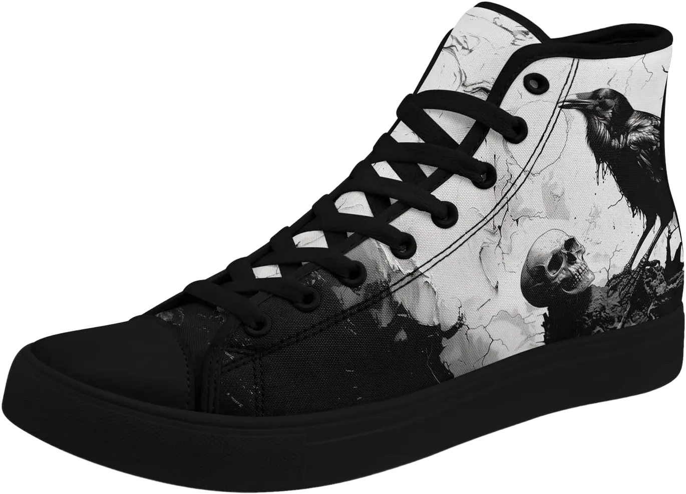 Fashion Skull High-Top Canvas Shoes for Men Women -Unique Vibrant High Top Sneakers Comfortable Casual Shoes 9 Women/7 Men Black/White
