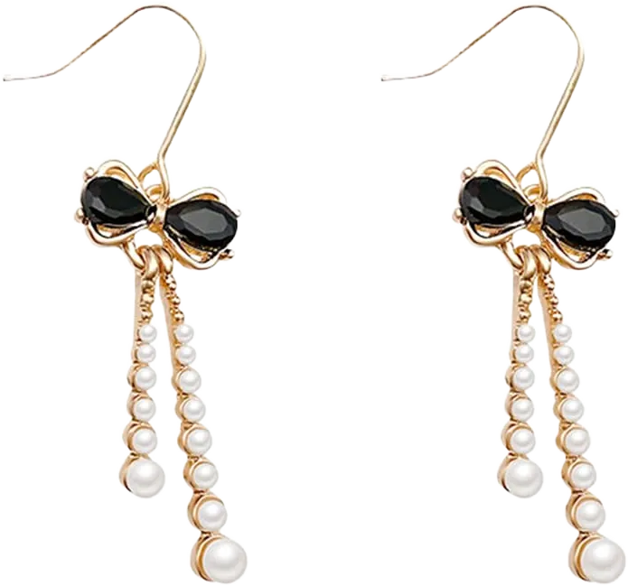 Pearl Bow Earrings for Women Black Bowknot Dangle Earring Gold Pearl Drop Earring for Girls Jewelry Gift