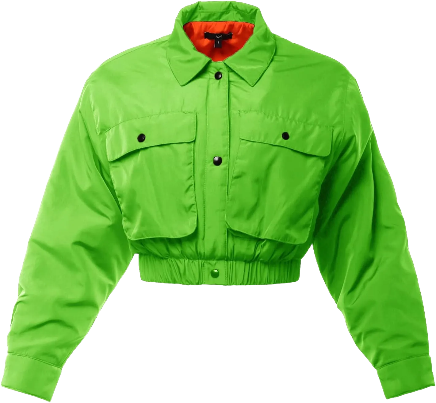 Women's Cropped Front Two Pocket Snap Quilted Padding Bomber Jacket Large Yawcjl0001 Neon Green