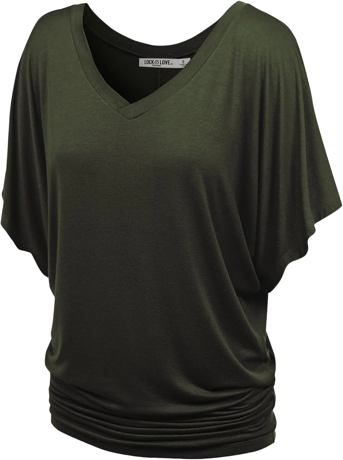 Lock and Love Women's Versatile Casual Short Sleeve Dolman Top – Loose Fit Boat Neck & V-Neck T-Shirt X-Large Wt1038_olive