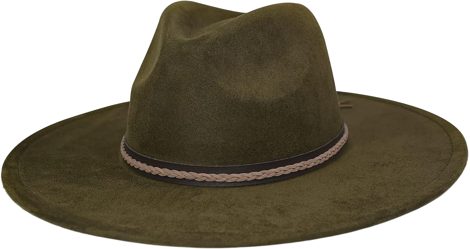 Big Wide Brim Fedora Hat for Women - Nashville Outfits Western Hats Women's Felt Panama Rancher Hat 6 3/4-7 3/8 Olive Green