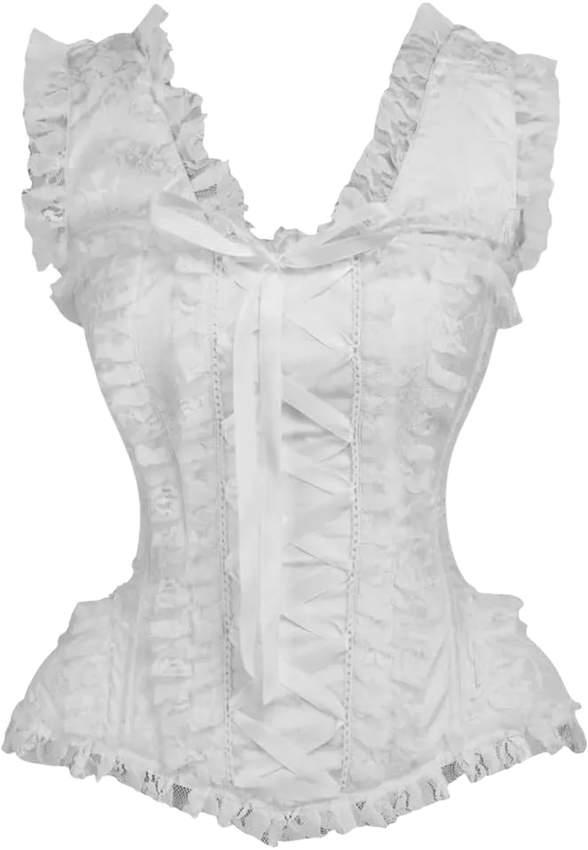 Daisy corsets womens Top Drawer White Brocade & Lace Steel Boned Corset W/Cap Sleeves Small White