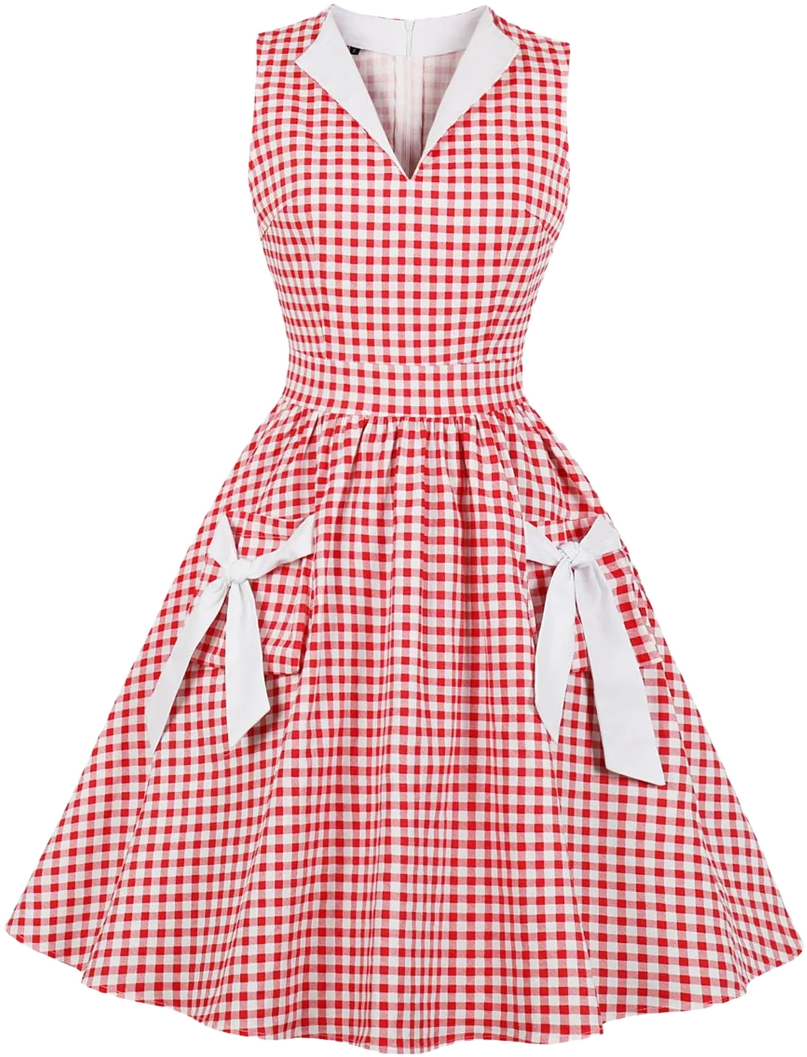 Women's Vintage Plaid Dress Medieval Sleeveless V-Neck Lapel Collar Elegant Loose Swing Casual Mini A-Line Dress Red Medium