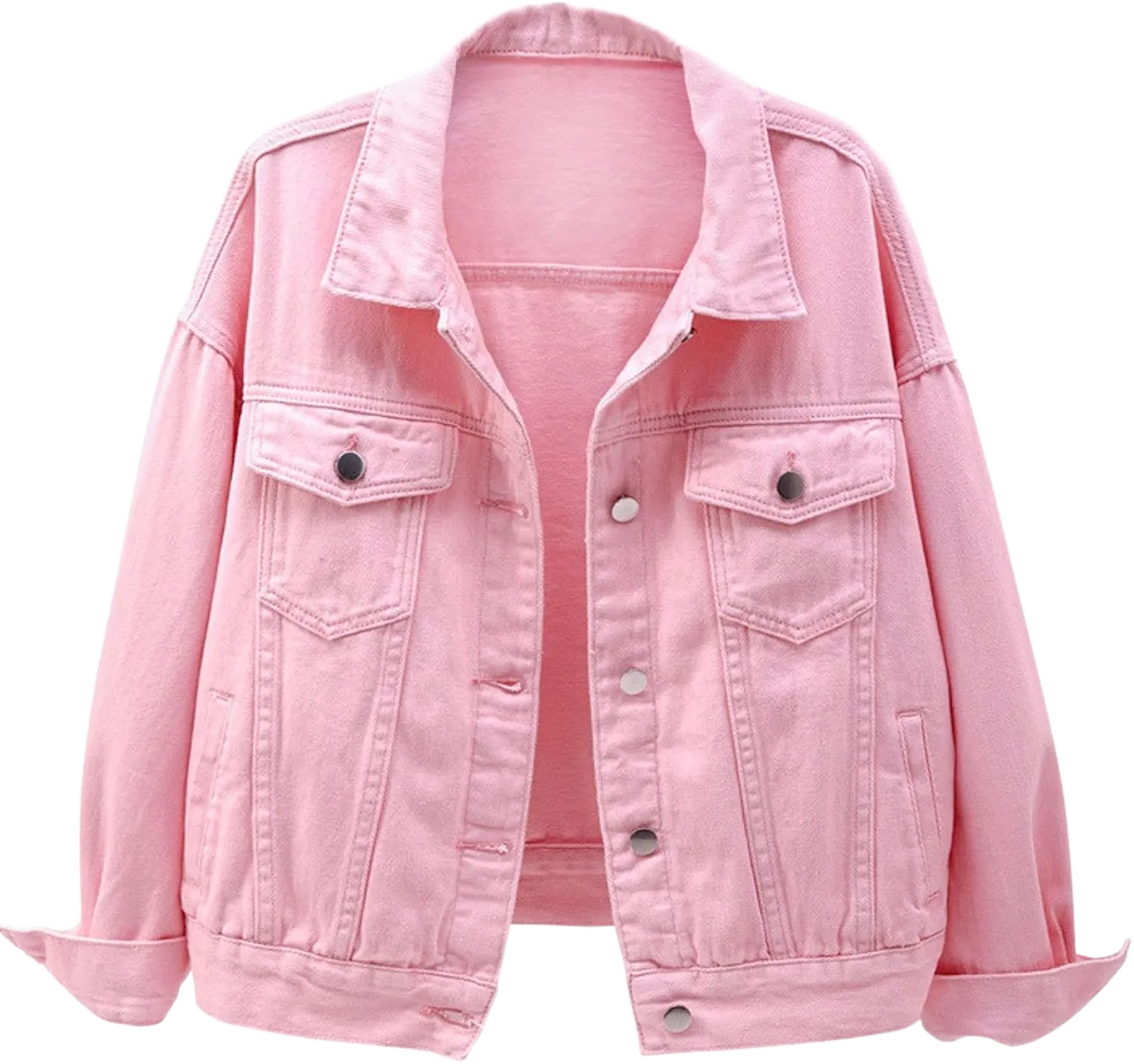 Unilexi Women's Solid Color Denim Jacket Long Sleeve Jean Jacket Casual Coat with Pockets