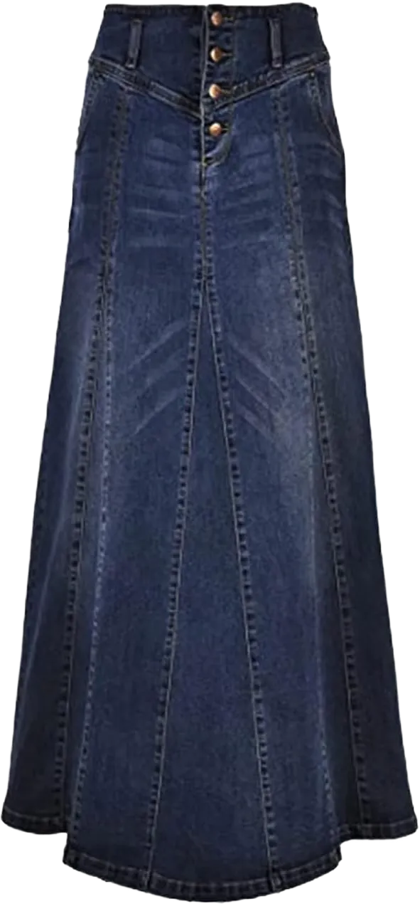 ebossy Women's High Rise Distressed Wash Denim Skirt A Line Swing Maxi Long Jean Skirts Large Dark Blue