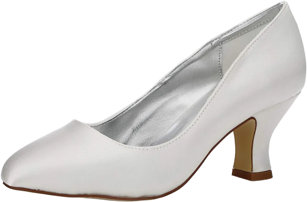 JIAJIA K1721 Women's Bridal Shoes Closed Toe Chunky Mid Heel Dyeable Satin Pumps Wedding Shoes 9.5 Ivory
