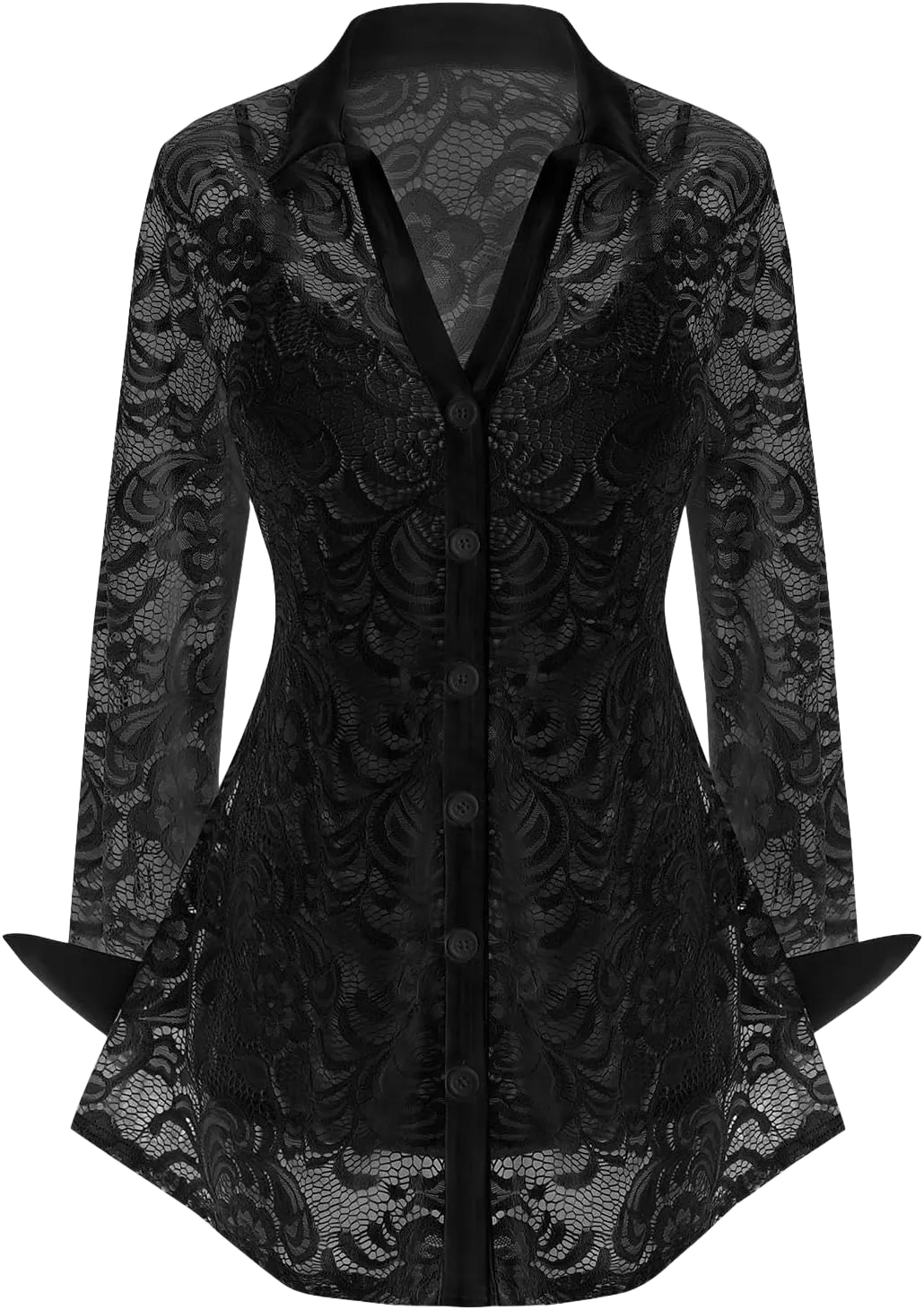 ROSE GAL Rosegal Womens Plus Size Sheer Lace Button Front Long Sleeve Blouse and Cami Top Twinset Black 5X