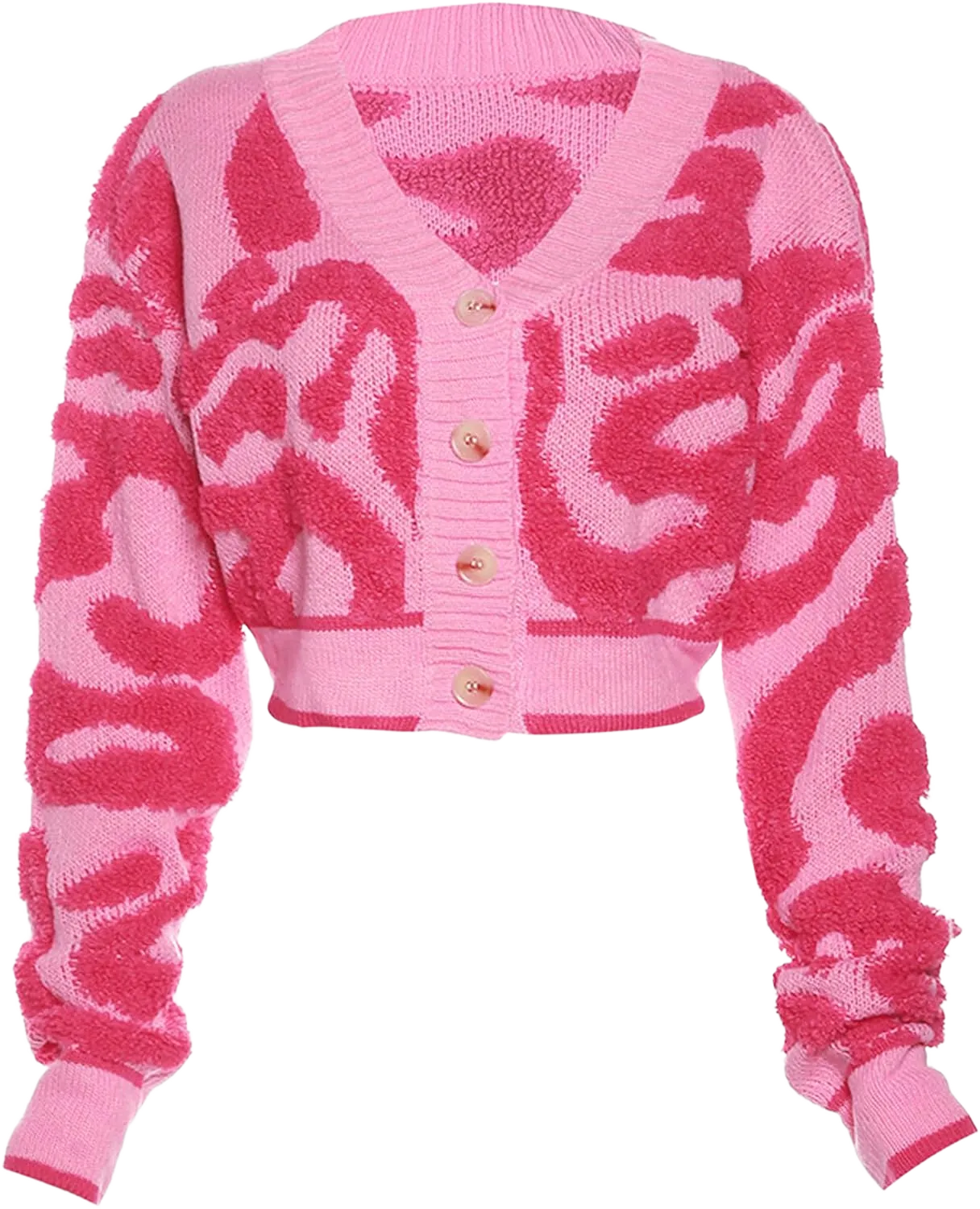 Perbai Womens V Neck Button Down Long Sleeve Colorblock Y2K Cropped Cardigan Sweater Jacket Small Pink