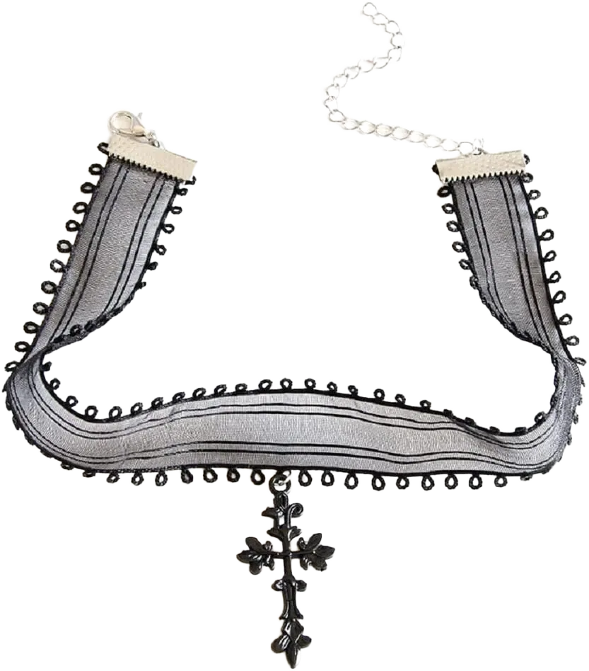 Halloween Choker for Women Girl，Adjustable Elegant Sexy Retro Gothic Vintage Punk Style Black Lace Velvet Necklace Choker Black White Neck Chain Collar Statement with pendant Cool Steampunk for Cosplay Jewelry Night Club Party Costume Accessory Sexy Chocker Gift Black cross pendant