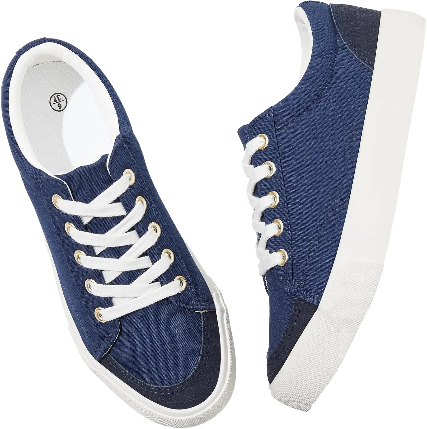 Amazon.com | Adokoo Sneakers for Women Canvas Low Top Lace Up Shoes White Fashion Tennis Sneakers Cute Casual Comfort Walking Shoes(Navy,US11) | Shoes