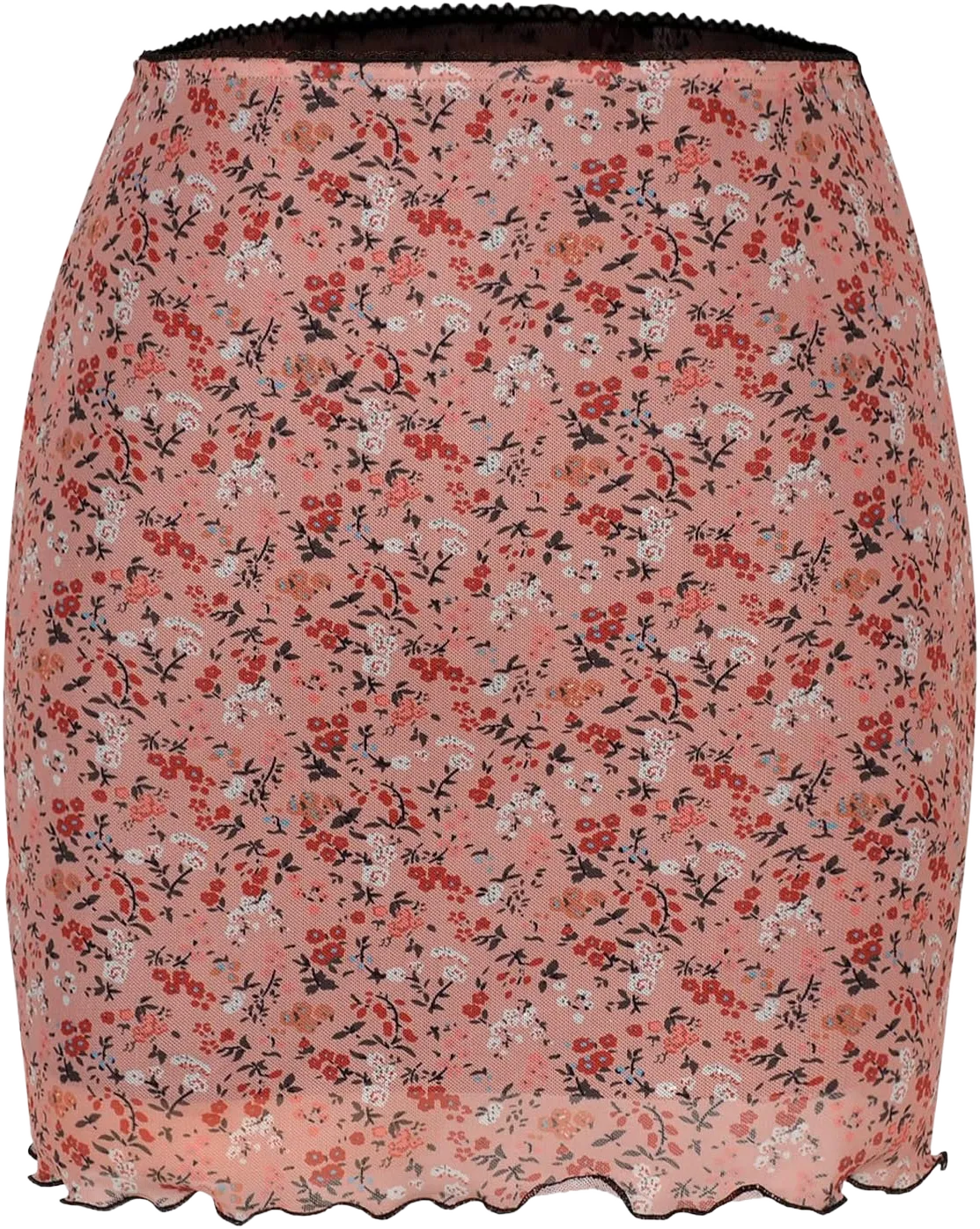 Women Sexy Floral Printed Dress Skirts Mesh High Waist Double Layer Slim Pack Hip Skirt Mini Skirt Elegant Skirt Set Pink