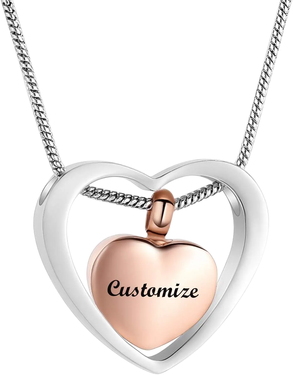 Heart in Heart Shiny Cremation Pendant Memorial Ash Necklace Jewelry Urn Necklaces for Ashes Customize