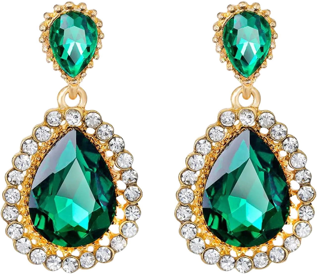 Earrings for Women Vintage Crystal Earrings 18k Gold Plated Green Earrings Austrian Crystal Teardrop Earrings Wedding Earrings