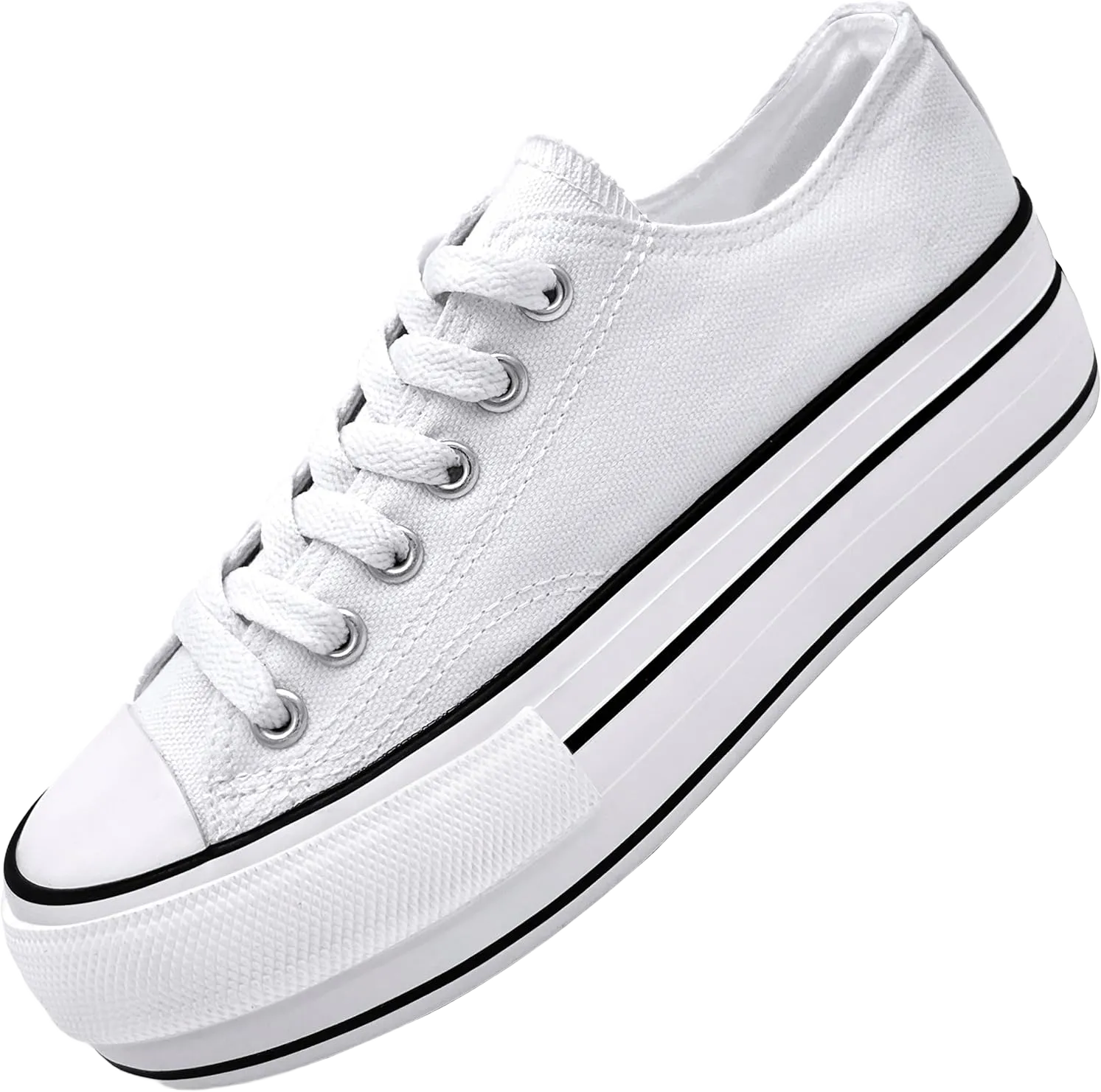 Women's Platform Sneakers 4cm Height Increase, Classic Canvas Platform Low Top Sneakers for Women and Teen Girls, Multiple Colors Fashion Trendy Cute Shoes Low Top White 7