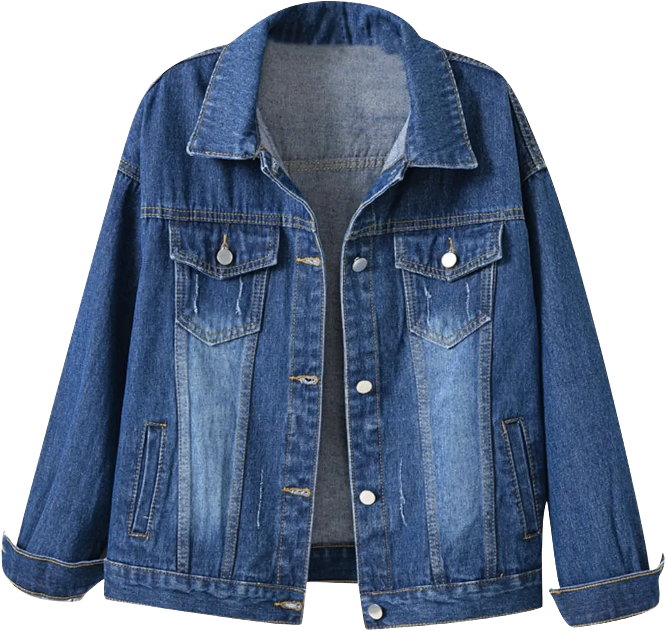 Women Denim Jackets Oversized Distressed Spring Fall Lapel Long Sleeve Lightweight Button Jean Coat Plus Size Shackets 3X-Large A2_navy