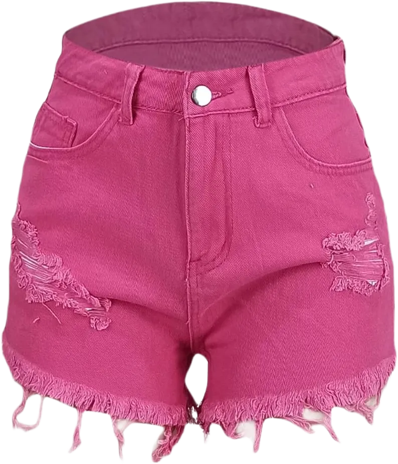 Women's Ripped Denim Shorts High Waisted Frayed Raw Hem Hot Pants Summer Trendy Casual Jean Short Pants with Pocket Small Hot Pink