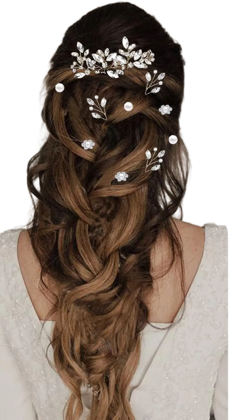 12 Pieces Pearl Crystal Bridal Hair Pins Hair Accessories for Women Wedding HairPieces for Brides Vintage Decorations Bride Bridesmaids Set 80345