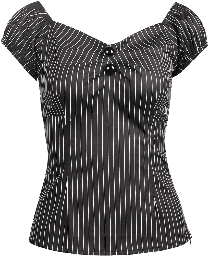 YARN & INK Women's Rockabilly Tops 1950s Pinup Shirt Casual Off Shoulder Vintage Blouse Medium Stripe Black