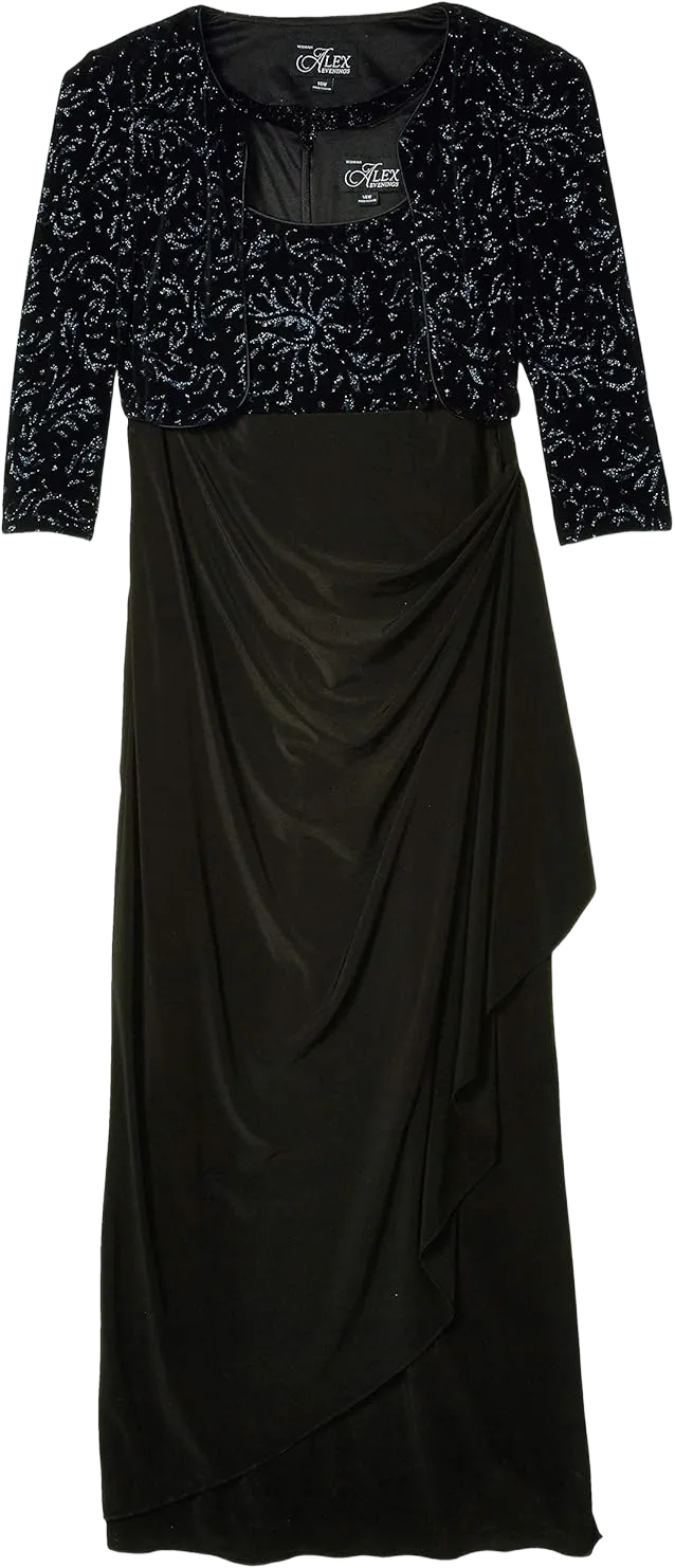 Alex Evenings Women's Plus-Size Lace Bolero Jacket Dress with Side Ruched Skirt Black/Peacock 16 Plus