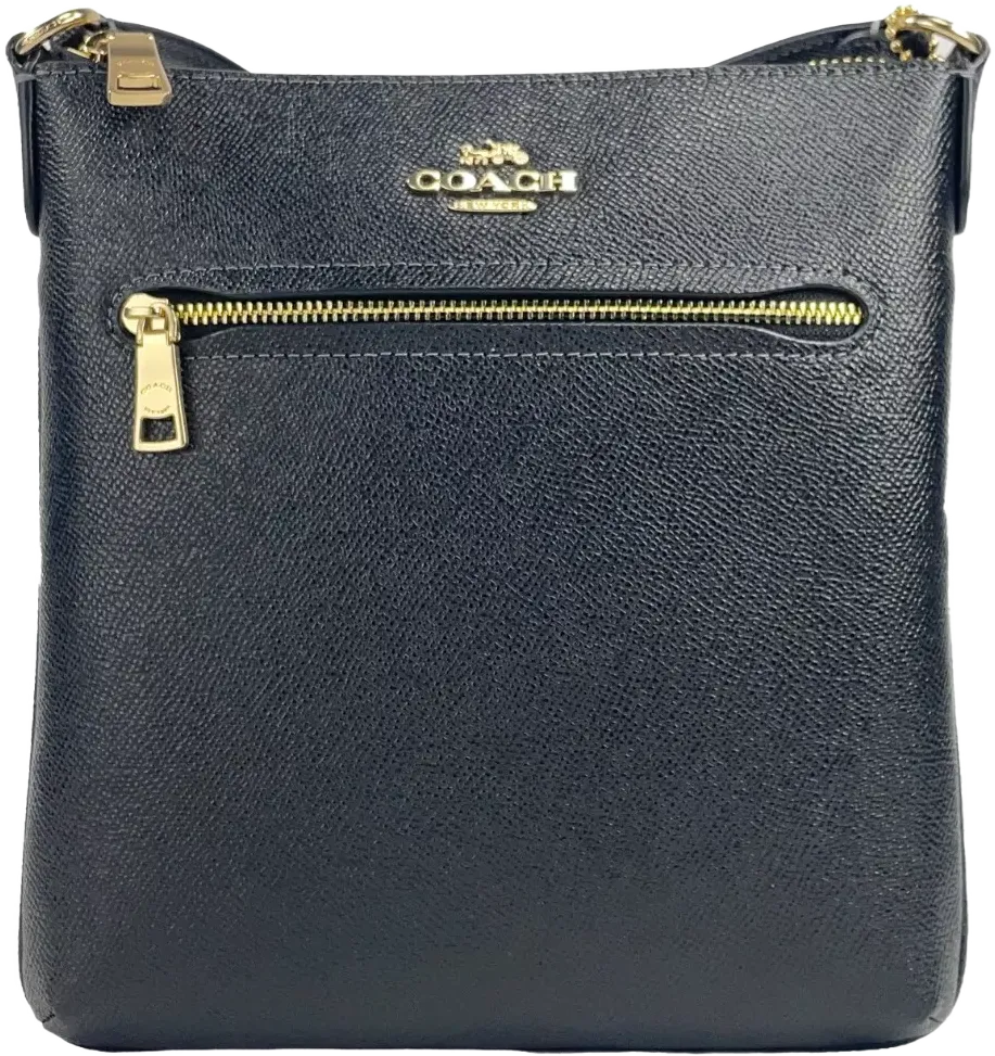 Coach Women's Mini Rowan Top Zip File Crossbody Bag in Crossgrain Leather (Black)