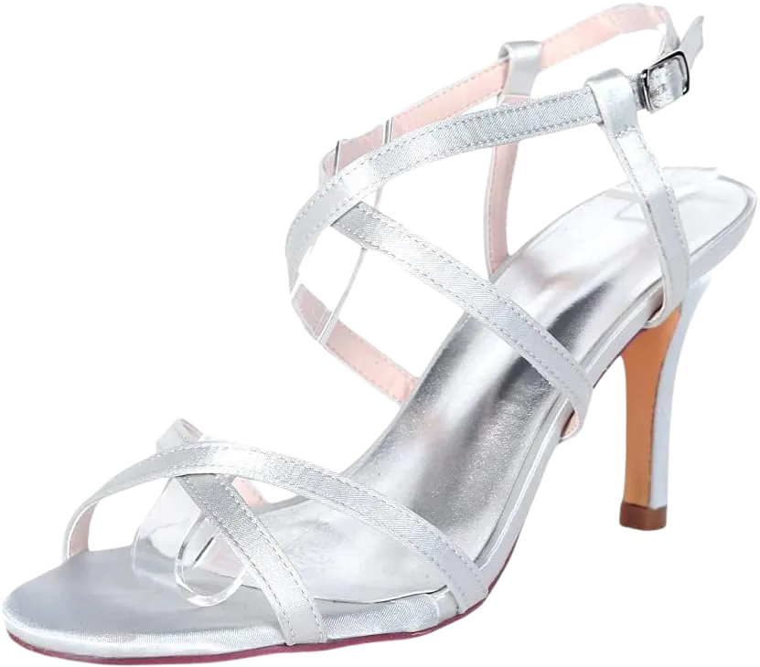 Womens Ankle Strap Wedding Heels For Bride Party Dress Shoes Work Party 8.5CM 6.5 Silver