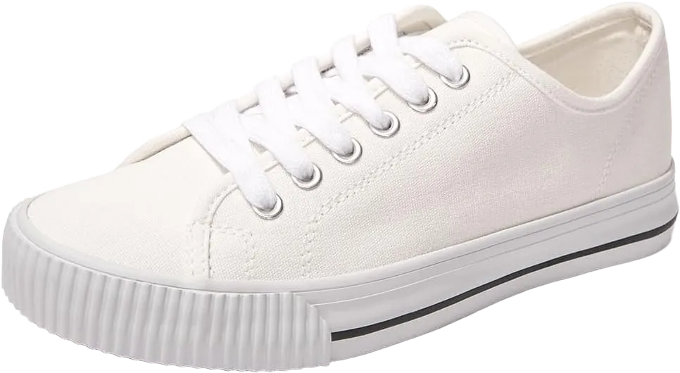 BENEKER Women's Fashion Sneakers Low Top Lace Up Canvas Sneakers Comfort Tennis Shoes Casual Walking Shoes 7 White