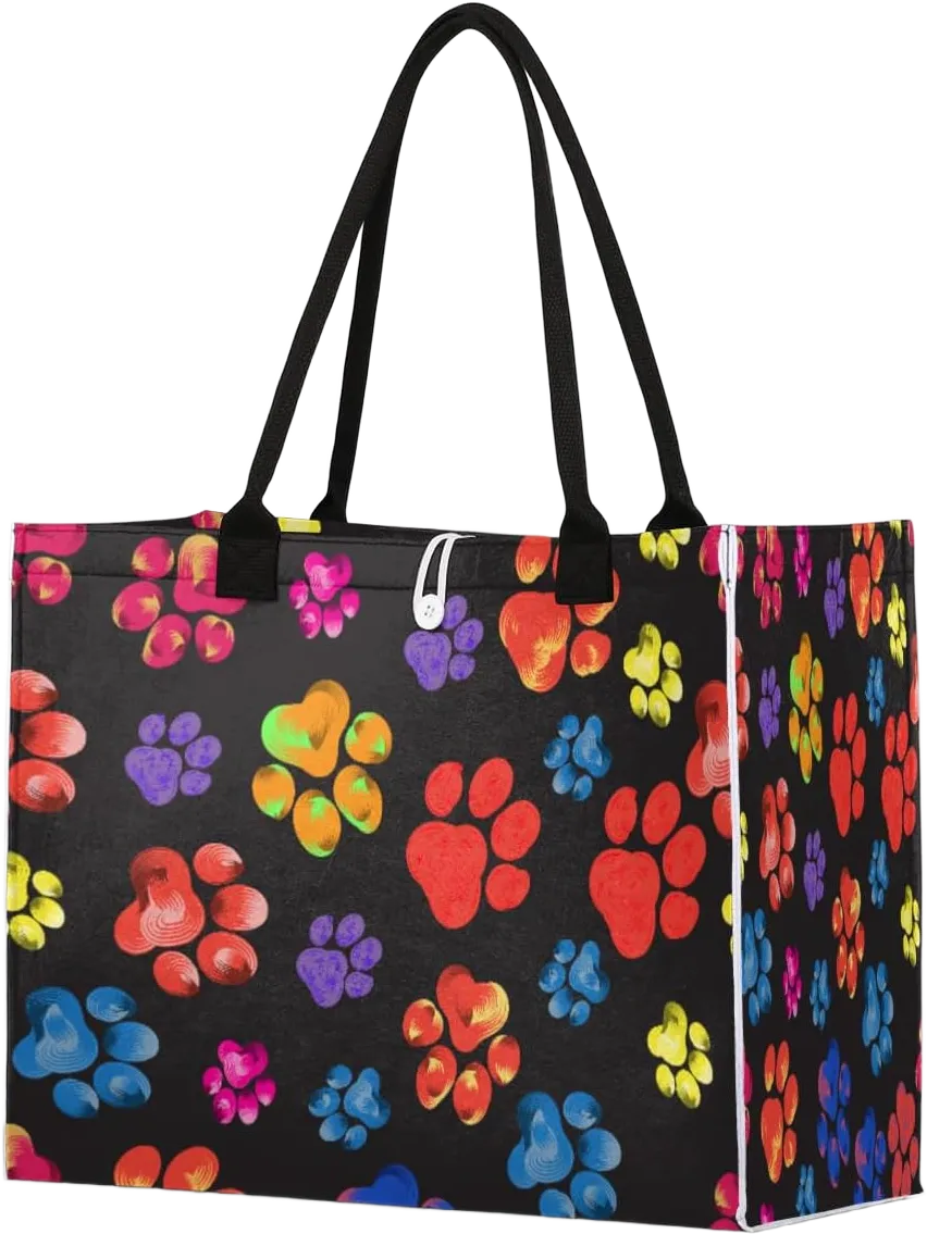 Colorful Dog Paw Prints Tote Bag for Women Large Beach Bag Reusable Grocery Bags Tote Bag for Work Shopping Travel Beach