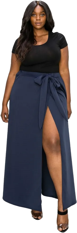 L I V D Women's Scuba Wrap Maxi Skirt, Navy, 1X