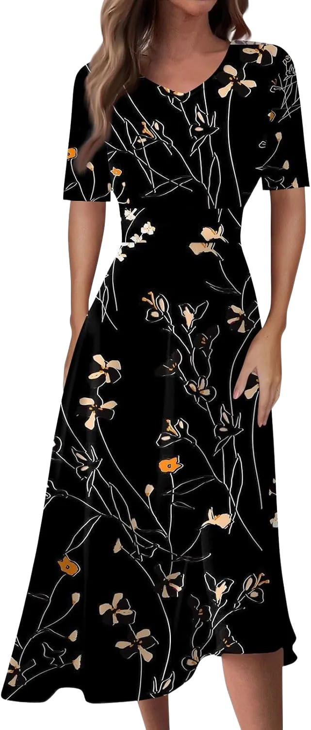 Summer Dresses for Women 2024, Plus Size Short Sleeve Casual V Neck Hawaiian Dress Pretty Floral Printed Long Dresses