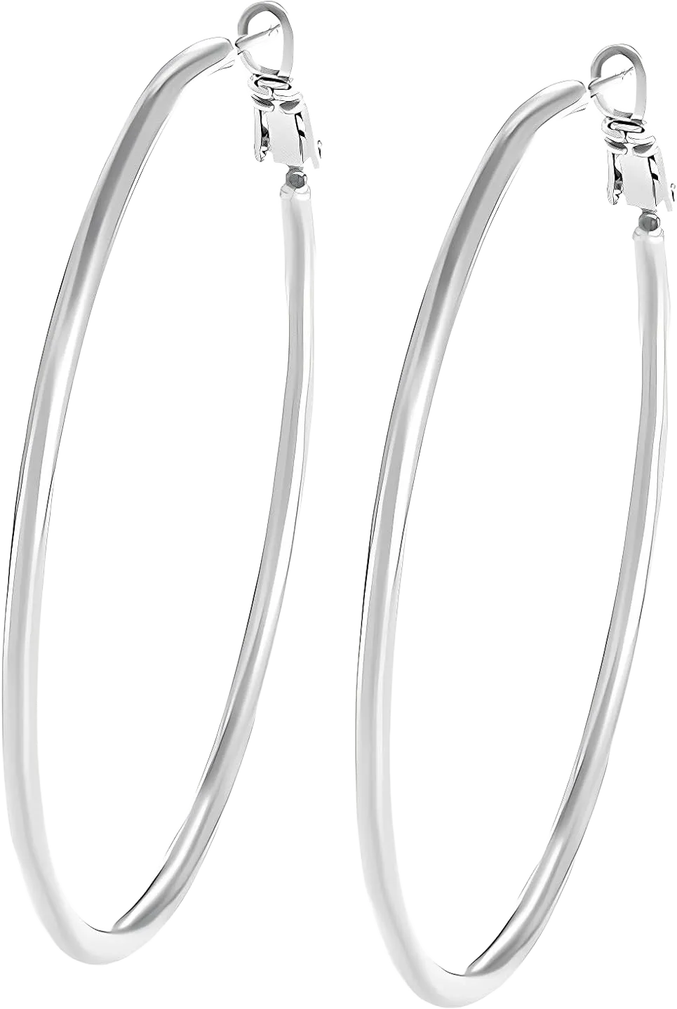Silver Hoop Earrings, 14K White Gold Plated Hypoallergenic Large Hoop Earring, Round Circle Earrings for Women Girls Jewelry Gifts
