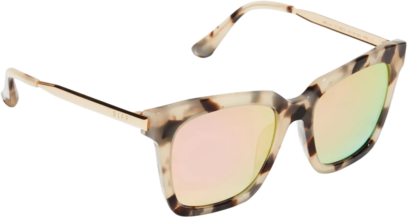 DIFF Bella Designer Square Oversized Sunglasses for Women UV400 Protection, Tortoise frame w/giftable travel case Cream Tortoise + Pink Mirror