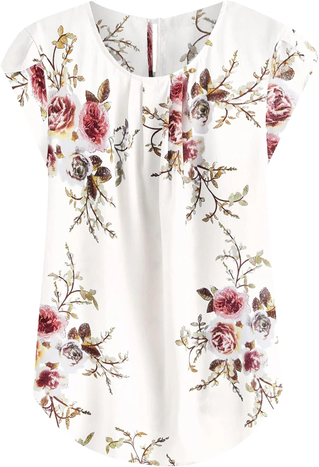 Milumia Women's Elegant Floral Print Petal Cap Sleeve Pleated Vacation Office Work Blouse Top Multicolor Small