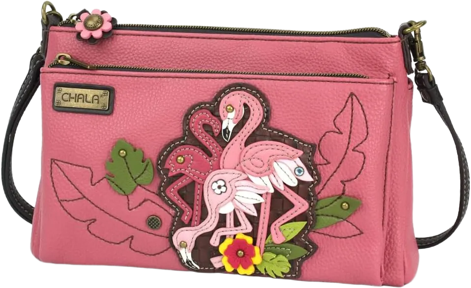 CHALA RFID Protected Vegan Leather Deluxe Crossbody Bag with Adjustable Straps Flamingo Group - Pink