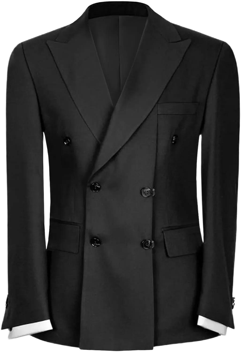 Men's Black Suit Jacket Classic Fit Peaked Lapel Double Breasted Blazer Sport Coat 42 Black