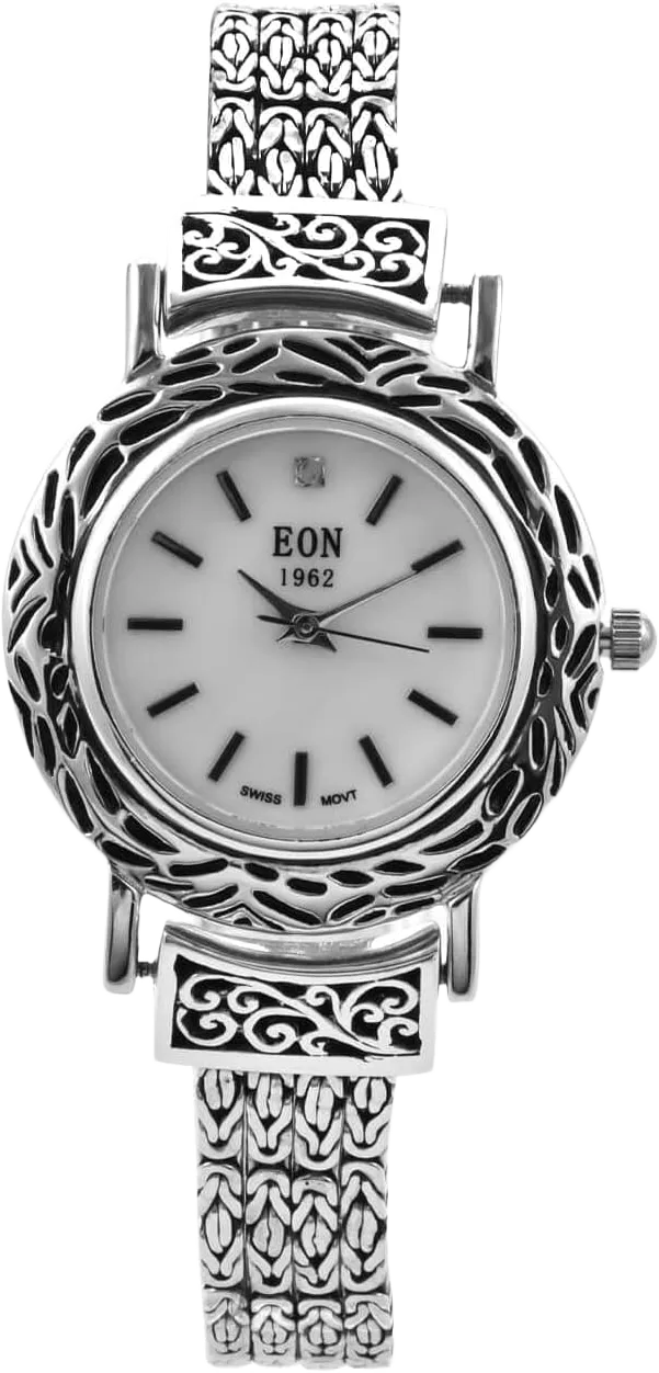 Shop LC 925 Sterling Silver EON 1962 Movement Swirl Watch Multi Row Bracelet for Women Water 3ATM Size 8" Engagement Anniversary Wedding Promise Birthday Gifts