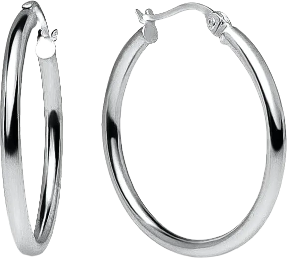 925 Sterling Silver Hoop Earrings for Women, Round-tube Design, Shiny Polish Finish with Click-Top Closure, Tarnish and Nickel Free, Various Sizes 25mm - 1"