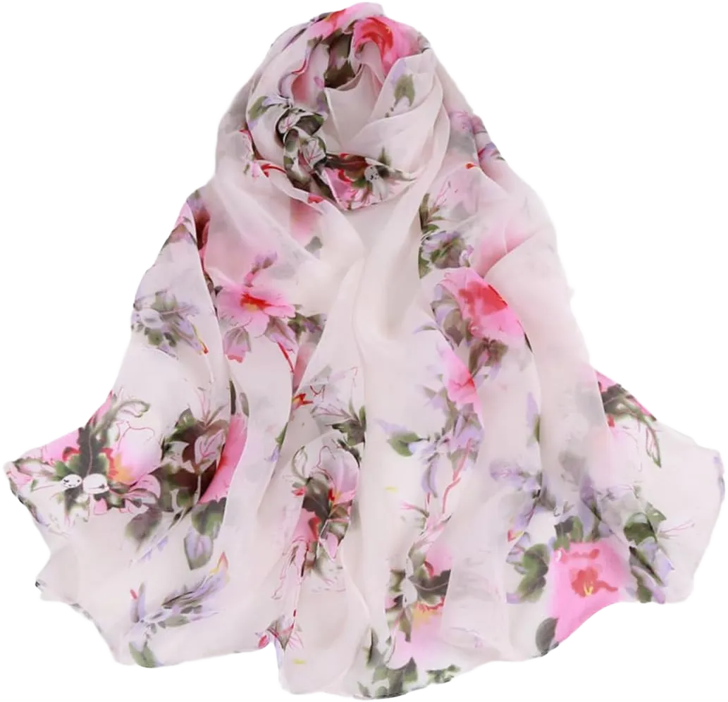 Fashion Summer Women Floral Print Scarf Women Beach Silk Scarf Shawls Female Foulard Long Wraps Sunscreen Hijab One Size 22